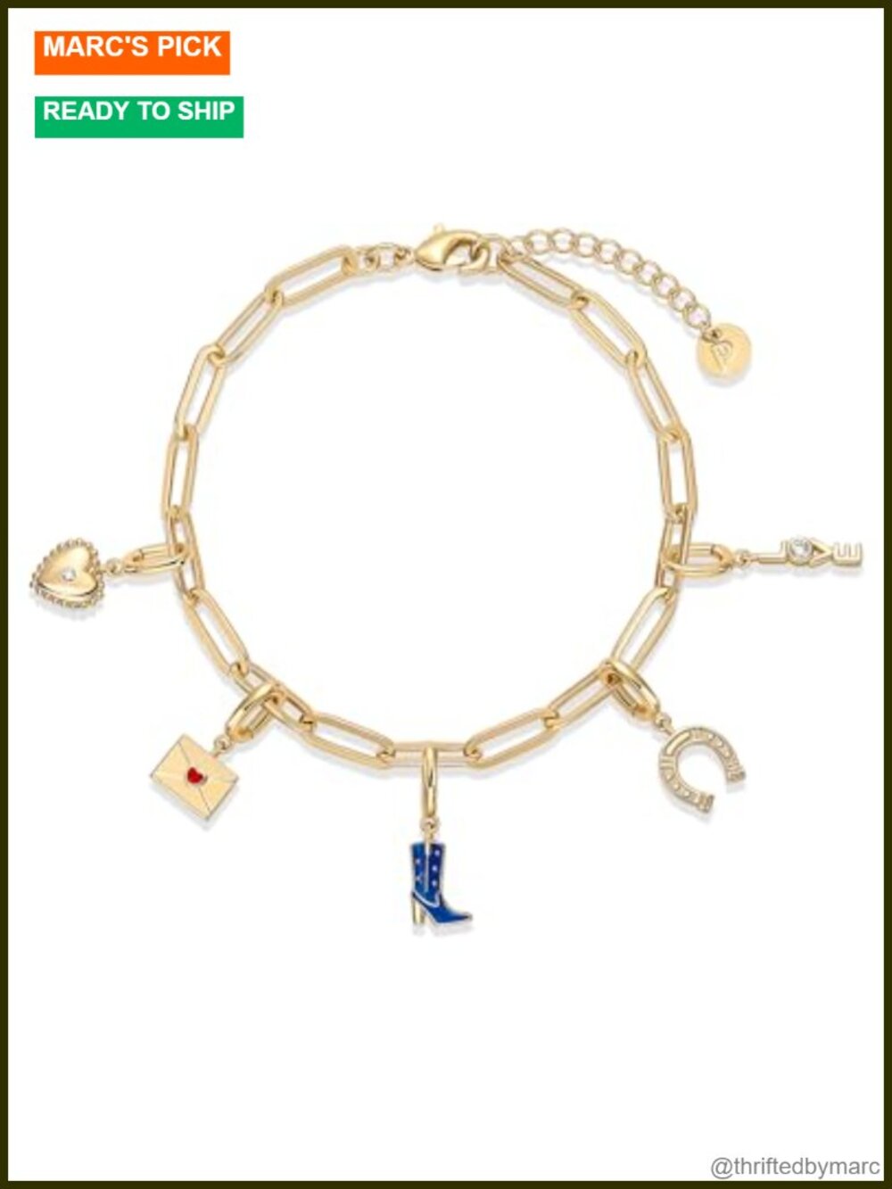 14K Gold Plated Charm Chain Bracelet for Women Removable Charms